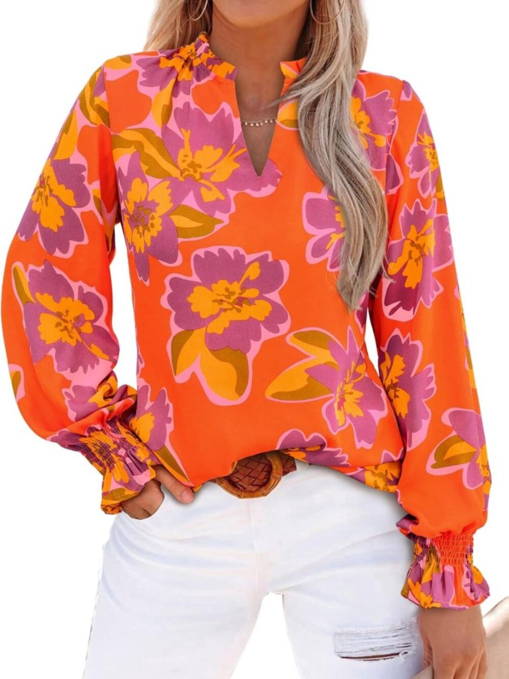 Boho Floral Long Sleeve Chiffon Blouse | Loose Fit, Lightweight & Stylish Top